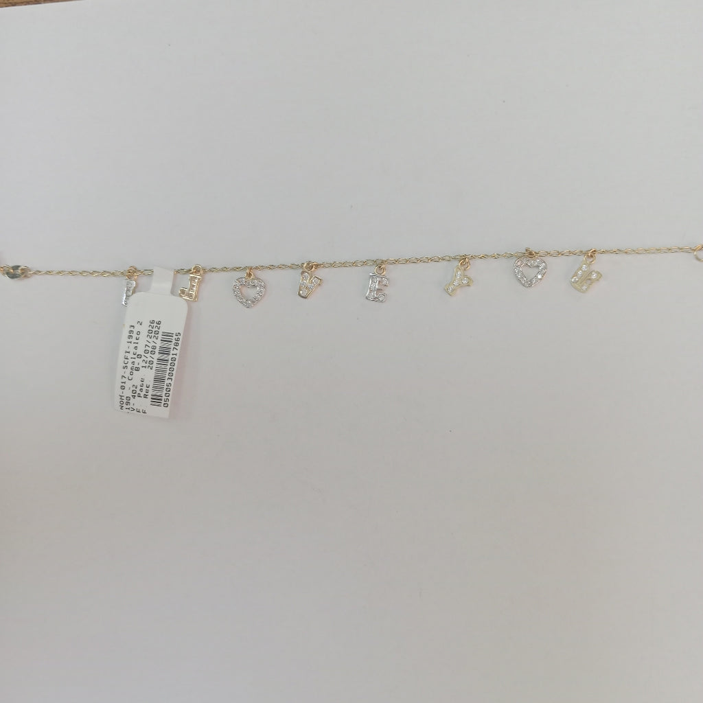 PULSERA ESPECIAL CON DIJES Y CIRCONIAS 14K 18 CM 3.3 GR (NUEVO)