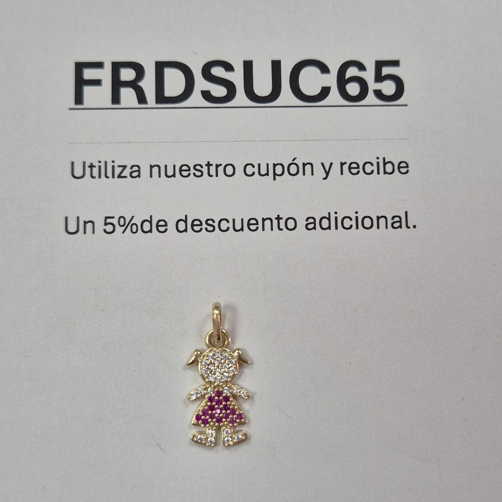 DIJE NIÑA CON CIRCONIAS Y PIEDRAS DE COLOR 10K 1.1 GR (NUEVO)