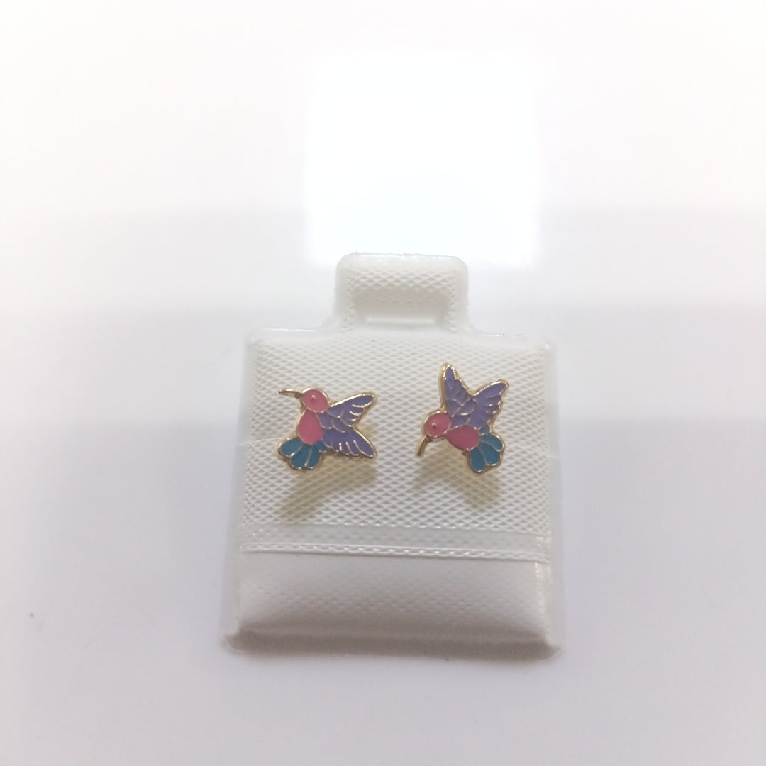 BROQUELES BROQUEL FIG COLIBRI ESMALTE ROSA 14K 0.2138 GR (NUEVO)