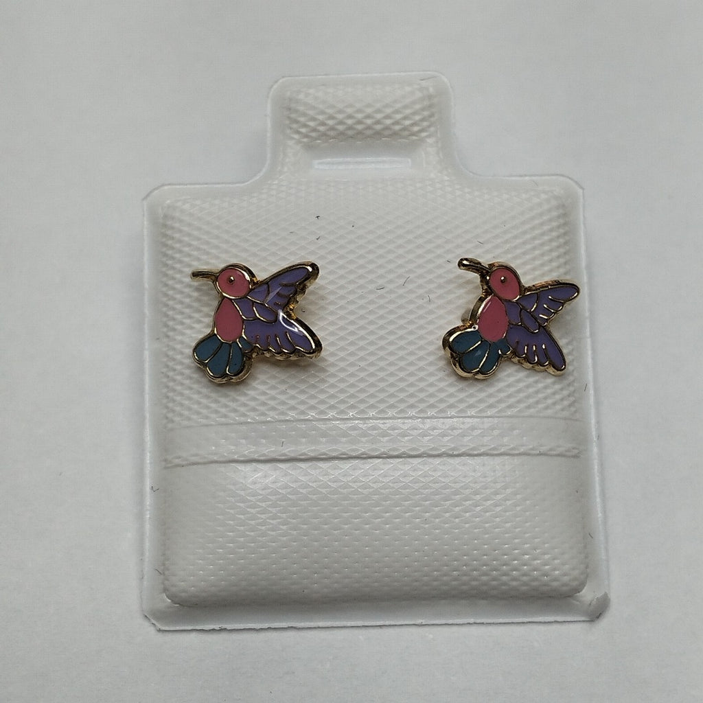 BROQUELES BROQUEL FIG COLIBRI ESMALTE ROSA 14K 0.2138 GR (NUEVO)