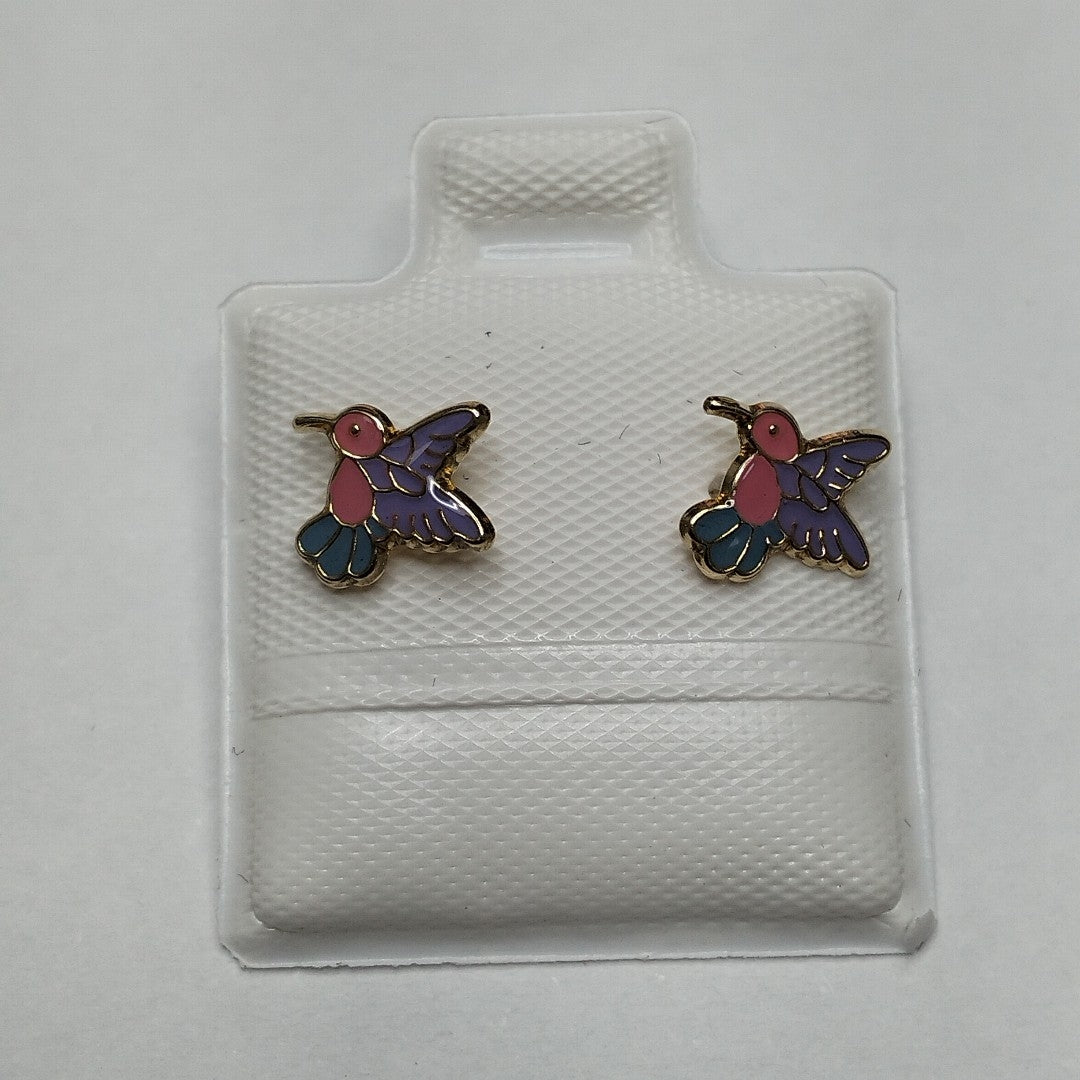 BROQUELES BROQUEL FIG COLIBRI ESMALTE ROSA 14K 0.2138 GR (NUEVO)