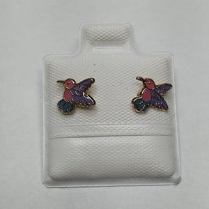 BROQUELES BROQUEL FIG COLIBRI ESMALTE ROSA 14K 0.2138 GR (NUEVO)
