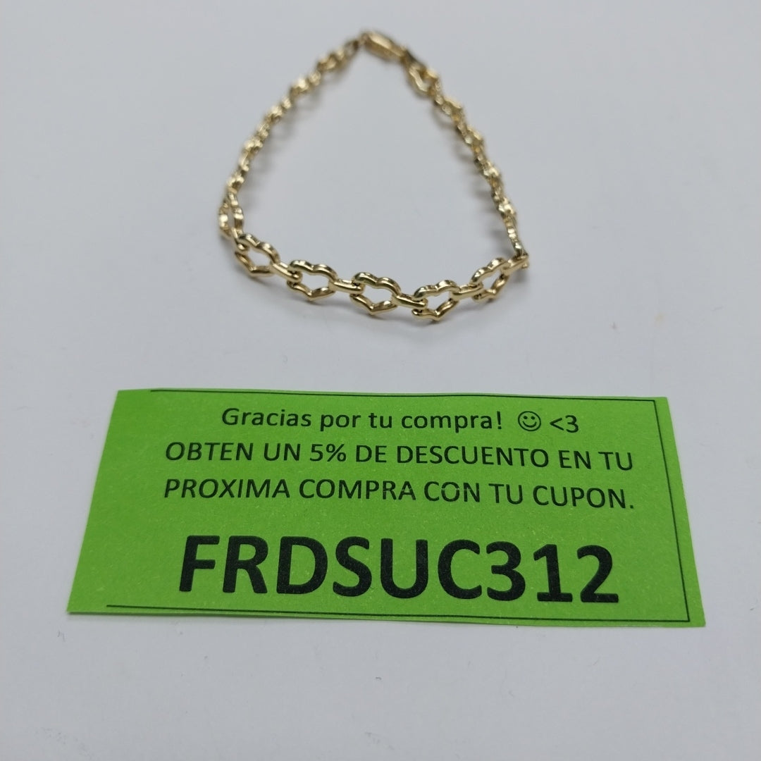 PULSERA ESPECIAL CON CORAZONES 14K 18 CM 4.4 GR (NUEVO)