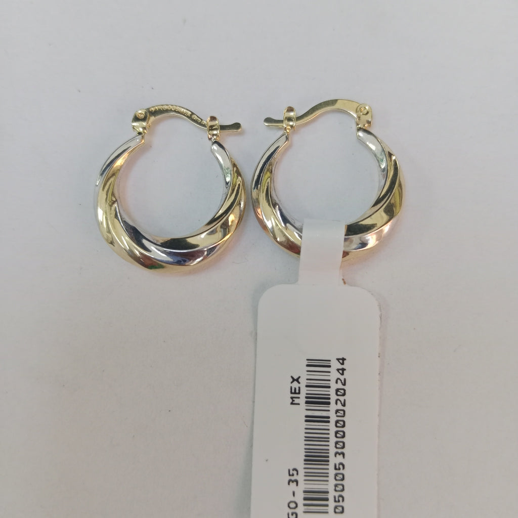 ARETES TEJIDO ARRACADA TRENZADA COMBINADA 14K 1.9 GR (NUEVO)