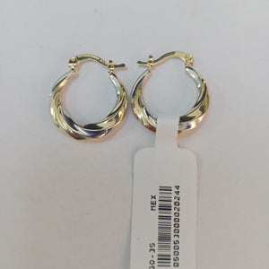 ARETES TEJIDO ARRACADA TRENZADA COMBINADA 14K 1.9 GR (NUEVO)