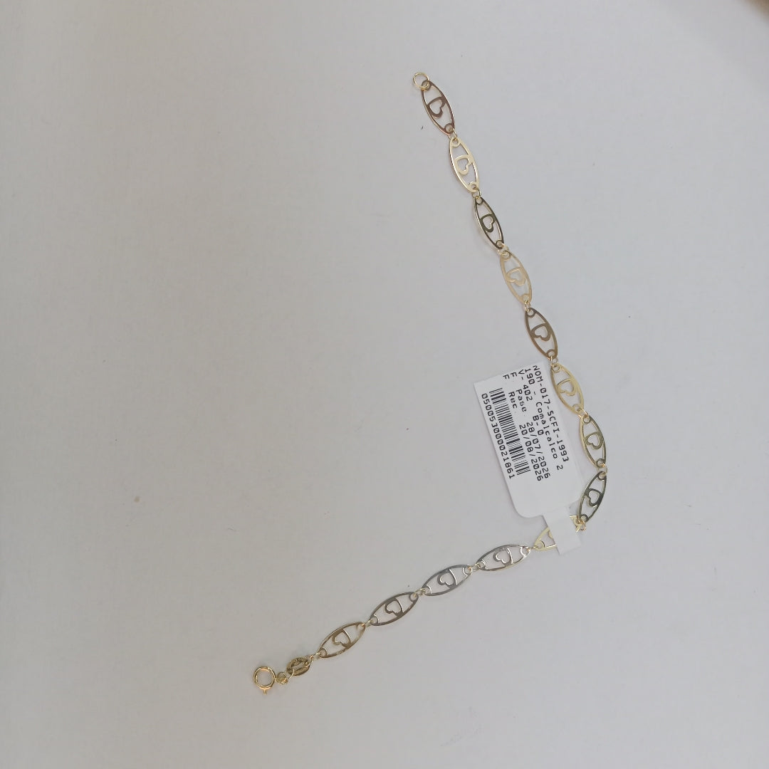 PULSERA TEJIDO ESPECIAL CON CORAZON 14K 18 CM 1.3 GR (NUEVO)