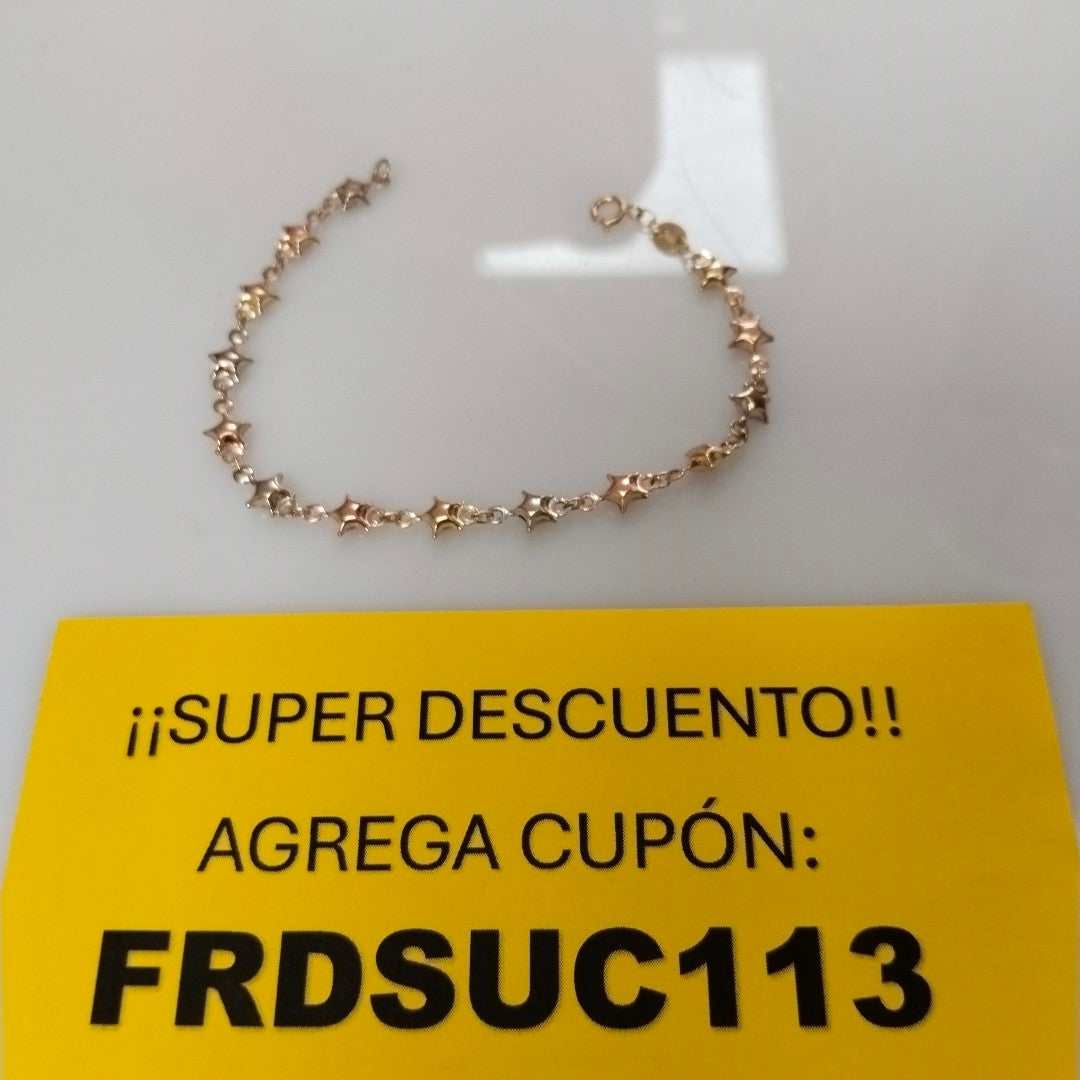 PULSERA TEJIDO ESPECIAL ESTRELLAS COMBINADAS 14K 18 CM 2.2 GR (NUEVO)