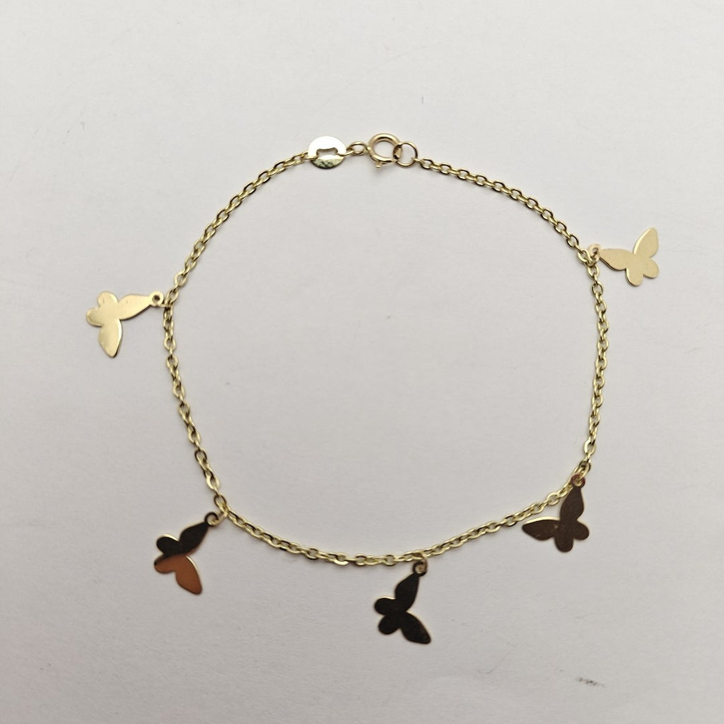 PULSERA ESPECIAL CON MARIPOSAS 14K 18 CM 2.1 GR (NUEVO)