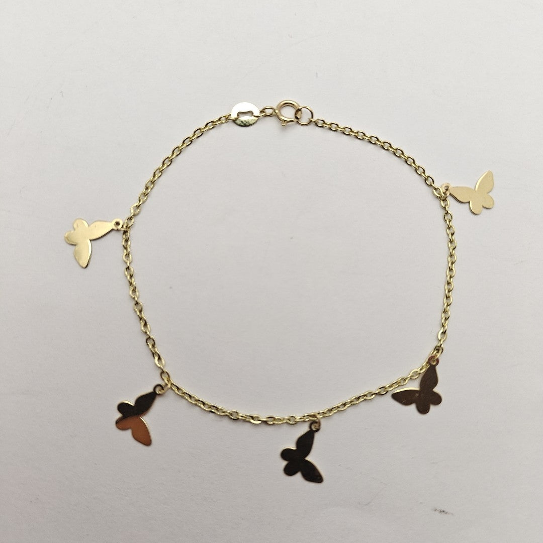 PULSERA ESPECIAL CON MARIPOSAS 14K 18 CM 2.1 GR (NUEVO)