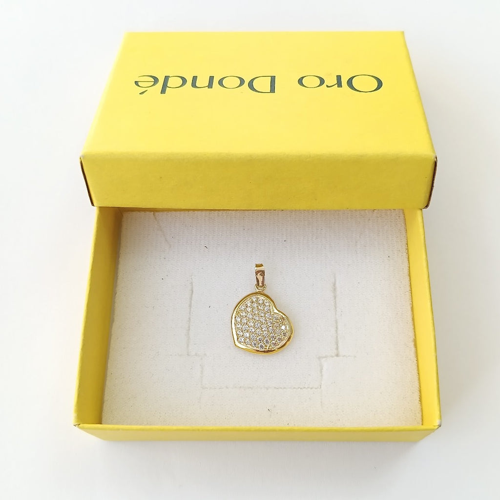 DIJE TEJIDO CORAZON CON CIRCONIAS 14K 1.7 GR (NUEVO)