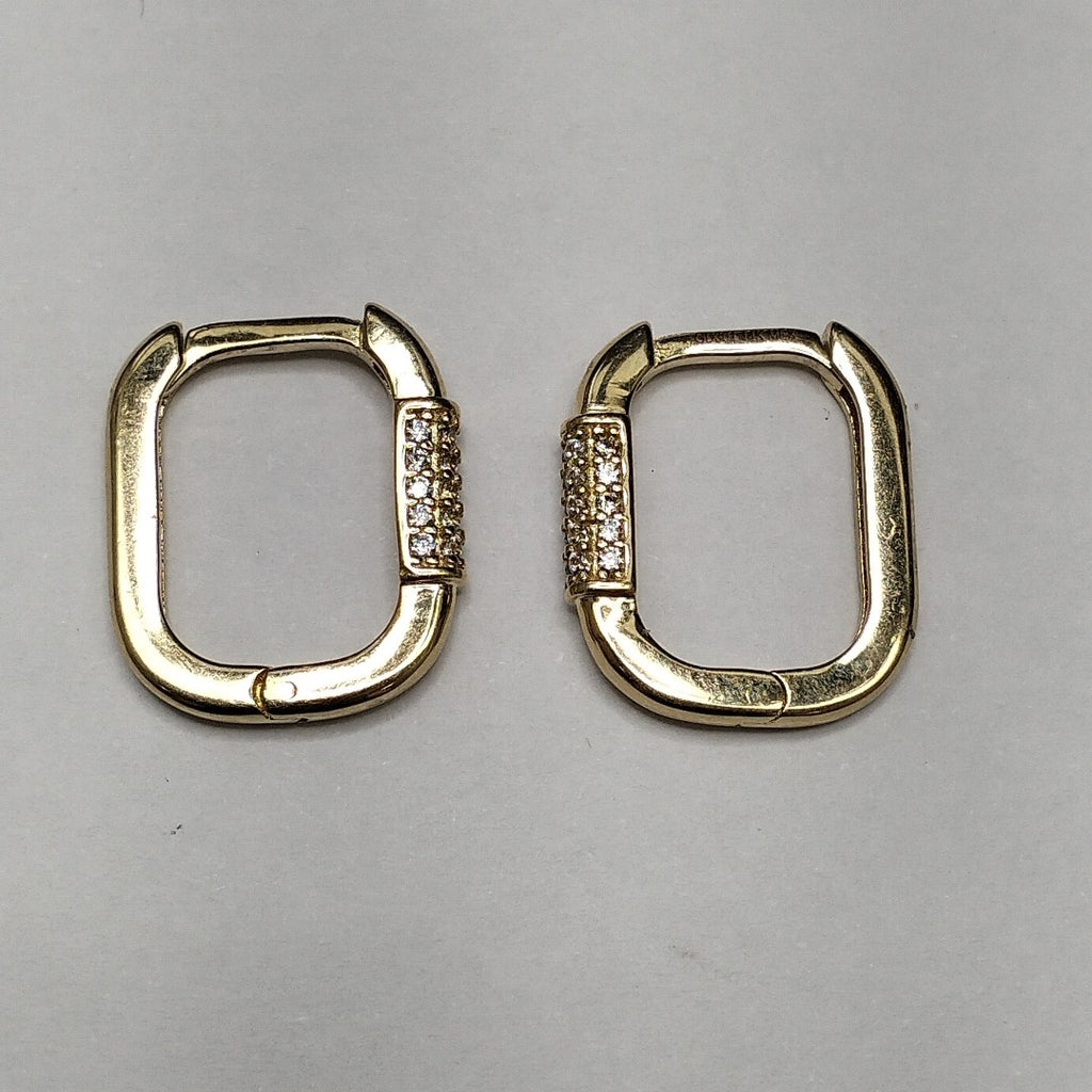 ARETES HUGGIES OVALADA C CIRCONIAS 14K 2.5 GR (NUEVO)