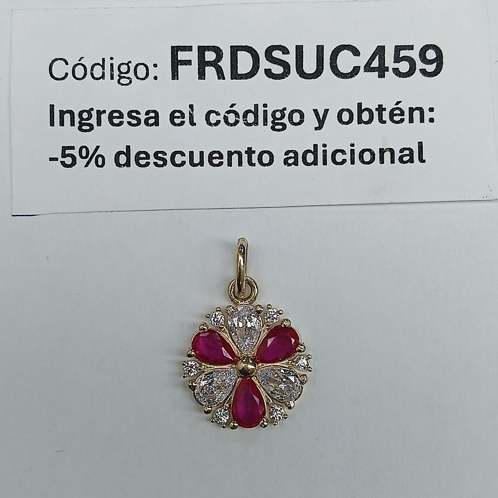 DIJE FLOR CIRCONIAS Y PIEDRAS DE COLOR 14K 2.8 GR (NUEVO)