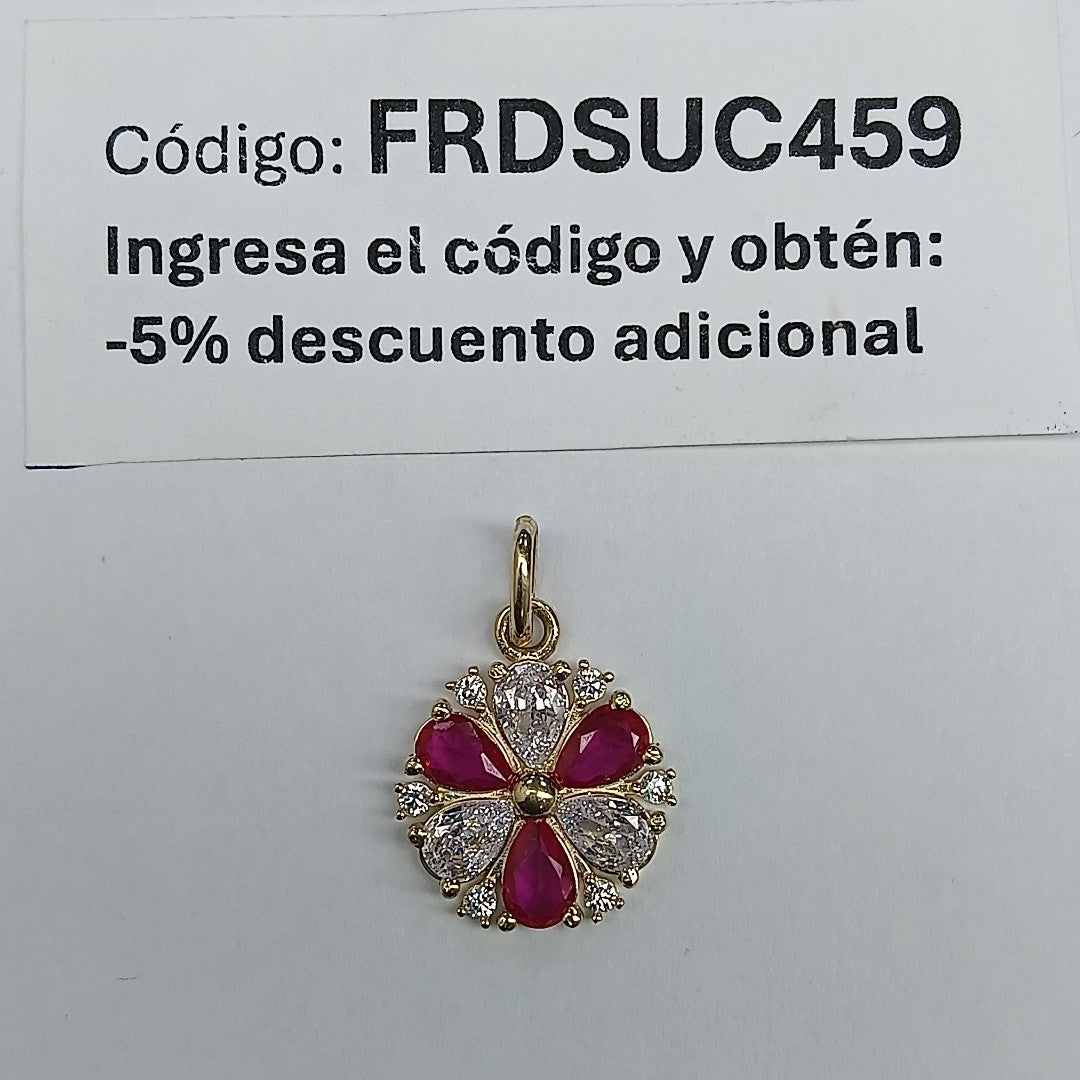 DIJE FLOR CIRCONIAS Y PIEDRAS DE COLOR 14K 2.8 GR (NUEVO)