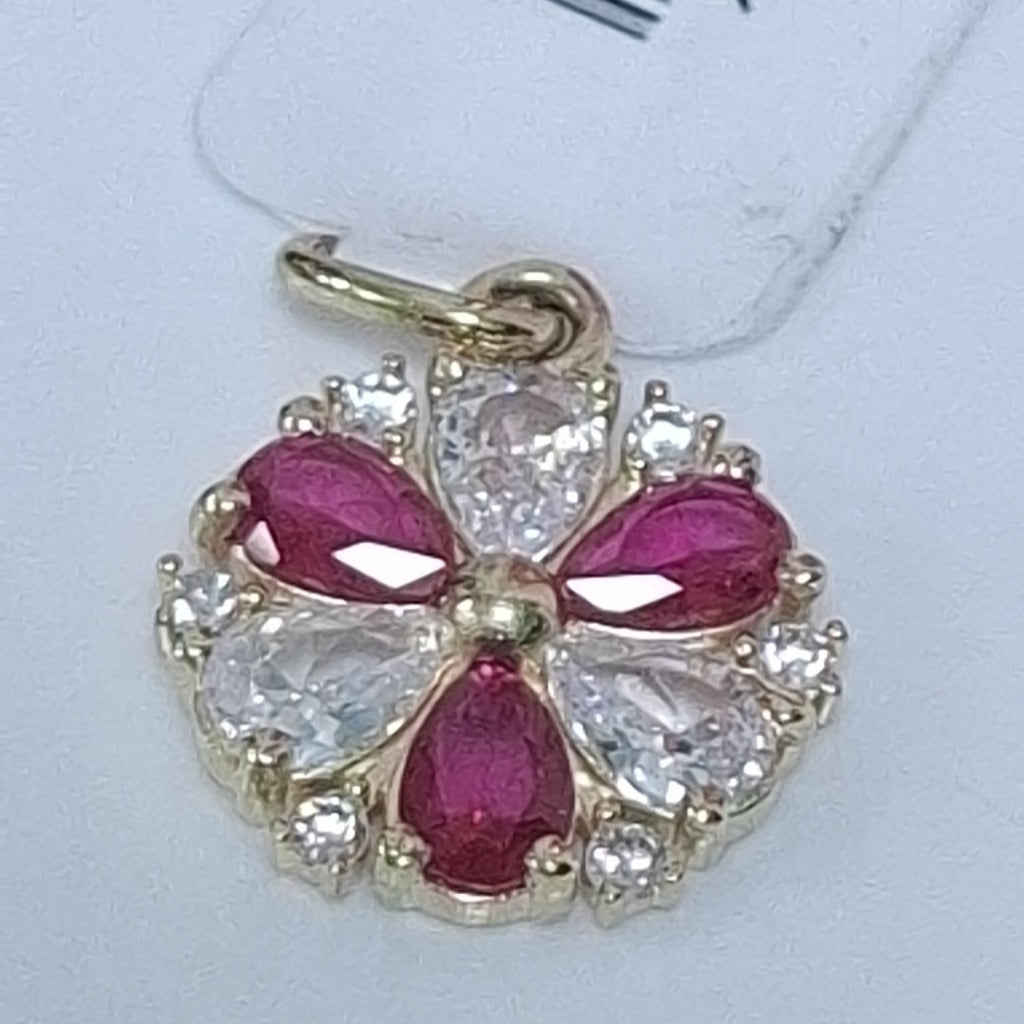 DIJE FLOR CIRCONIAS Y PIEDRAS DE COLOR 14K 2.8 GR (NUEVO)