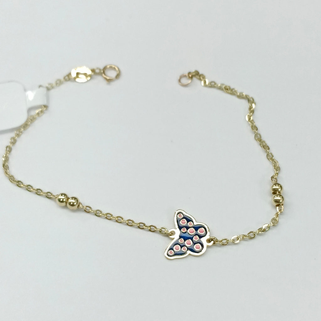 PULSERA TEJIDO ESPECIAL MARIPOSA CON ESMALTE 14K 18 CM 1.9 GR (NUEVO)