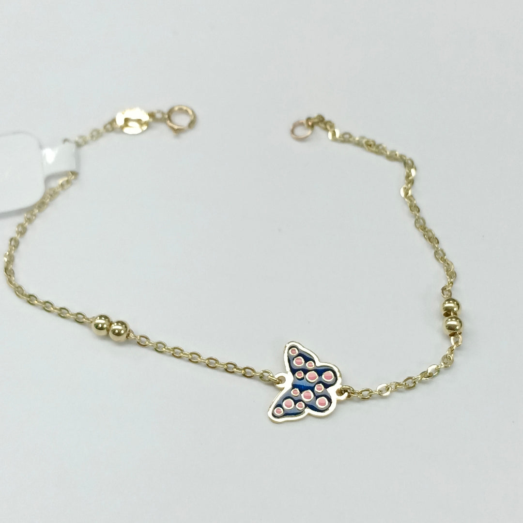 PULSERA TEJIDO ESPECIAL MARIPOSA CON ESMALTE 14K 18 CM 1.9 GR (NUEVO)