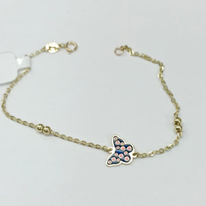 PULSERA TEJIDO ESPECIAL MARIPOSA CON ESMALTE 14K 18 CM 1.9 GR (NUEVO)