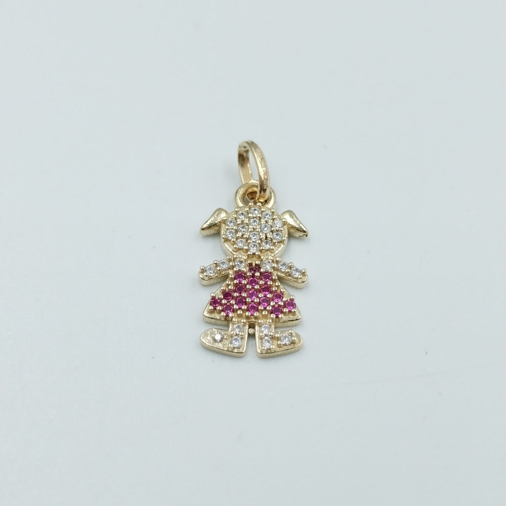 DIJE NIÑA CON CIRCONIAS Y PIEDRAS DE COLOR 10K 1 GR (NUEVO)