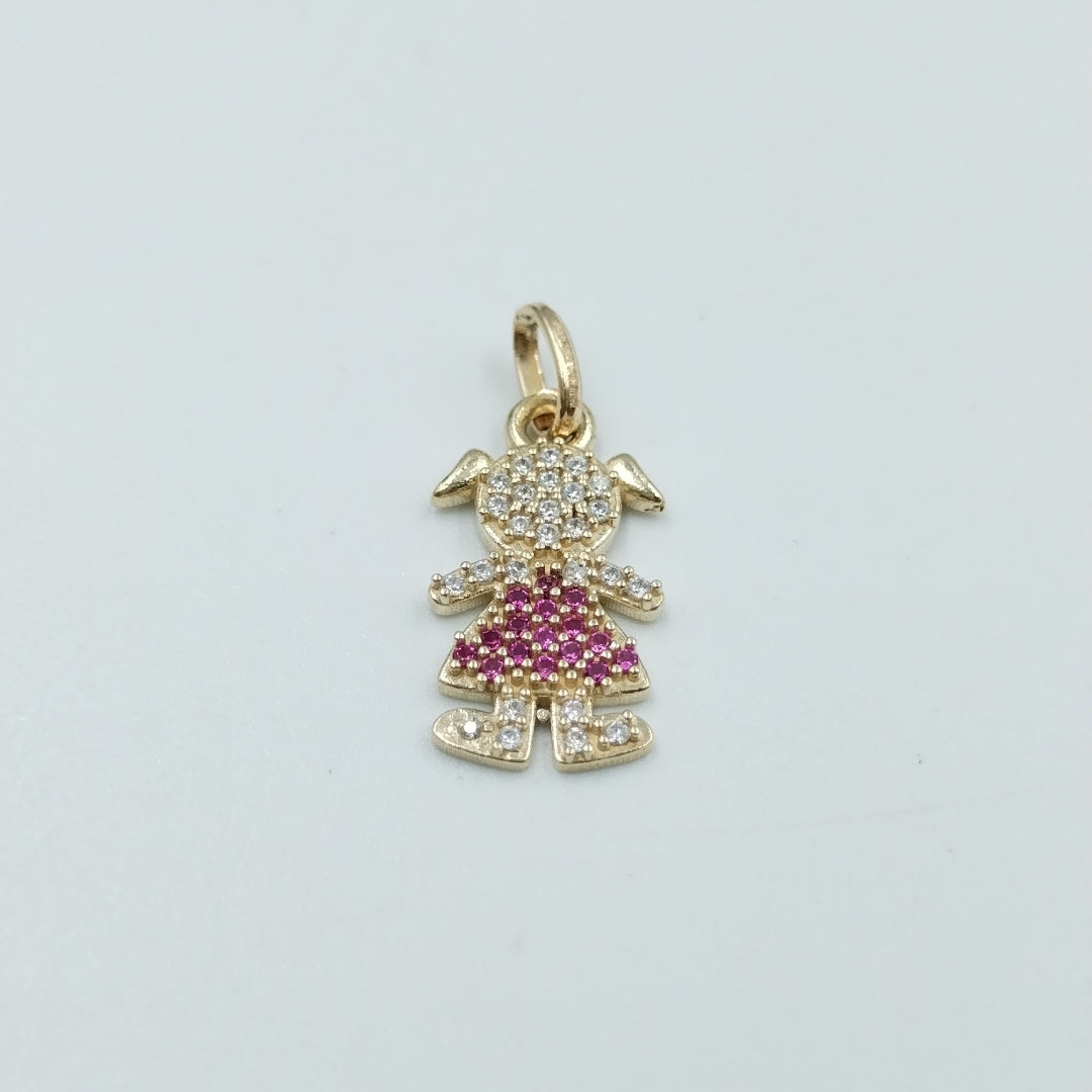 DIJE NIÑA CON CIRCONIAS Y PIEDRAS DE COLOR 10K 1 GR (NUEVO)