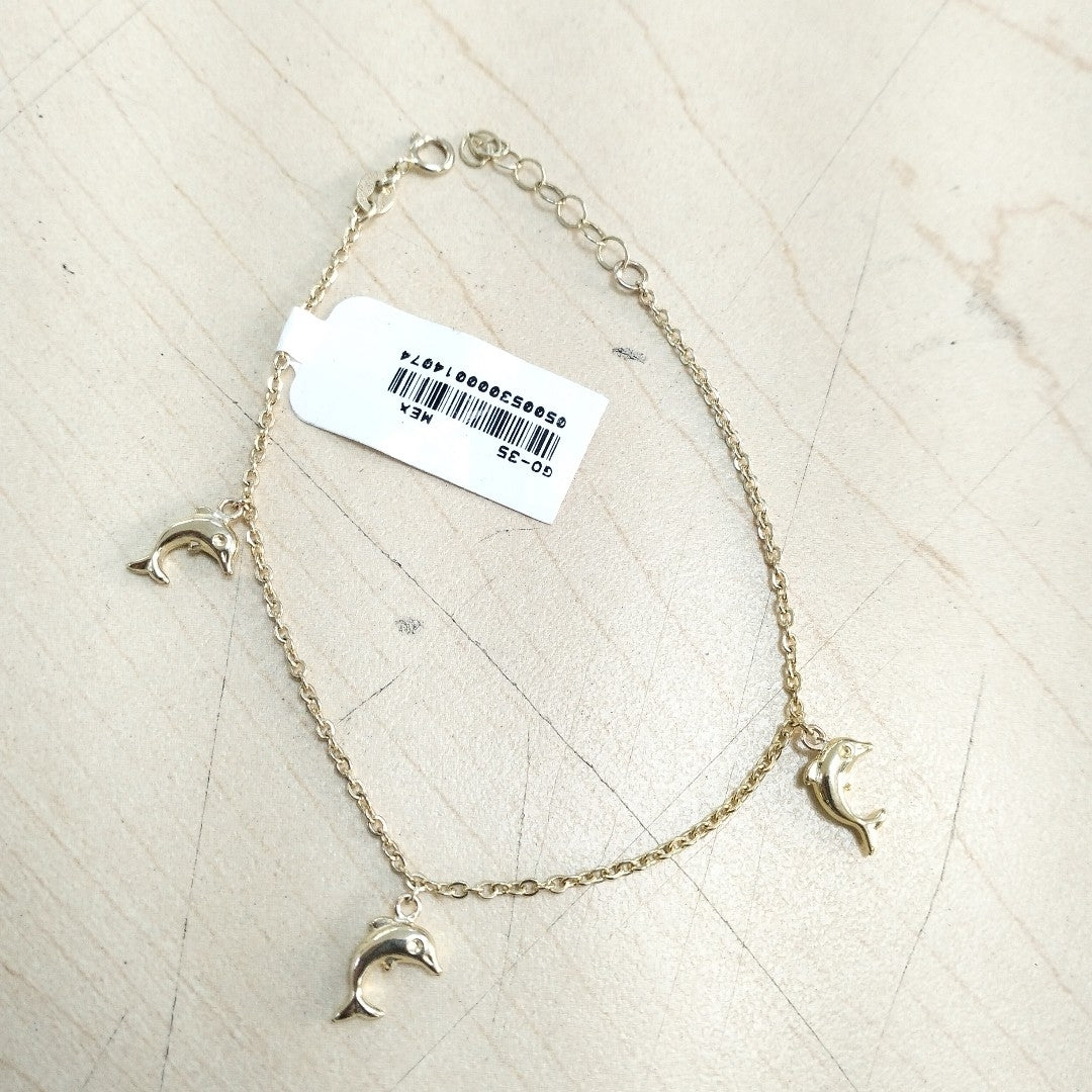 PULSERA ESPECIAL CON DIJES DELFINES 10K 18 CM 2 GR (NUEVO)