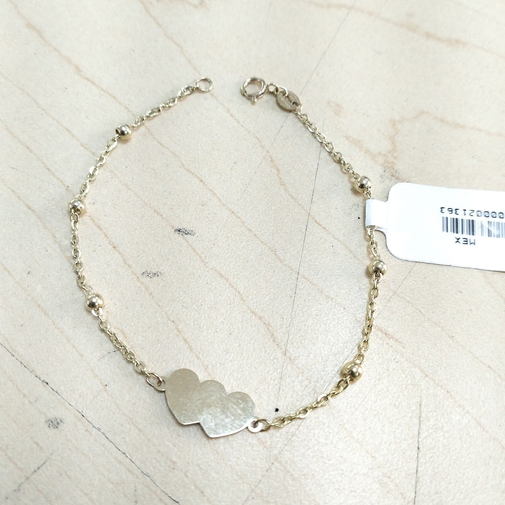 PULSERA TEJIDO ESPECIAL CON DOS CORAZONES 14K 18 CM 1.8 GR (NUEVO)