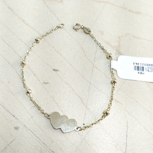 PULSERA TEJIDO ESPECIAL CON DOS CORAZONES 14K 18 CM 1.8 GR (NUEVO)