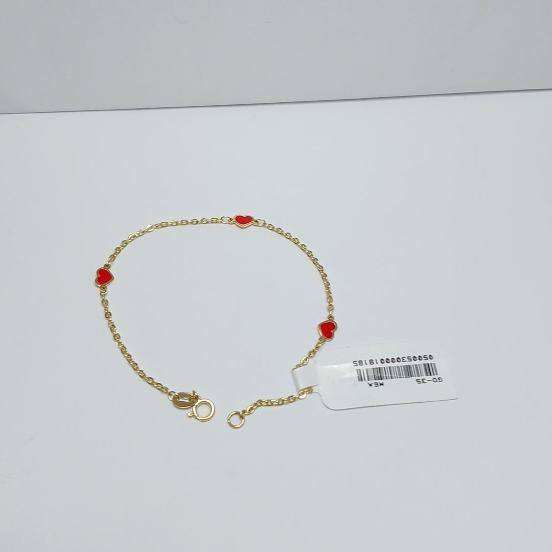 PULSERA ESPECIAL CON CORAZONES 14K 18 CM 1.3 GR (NUEVO)
