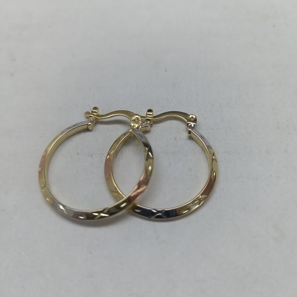 ARETES TEJIDO ARRACADAS BISELADAS COMBINADAS 14K 1.4 GR (NUEVO)