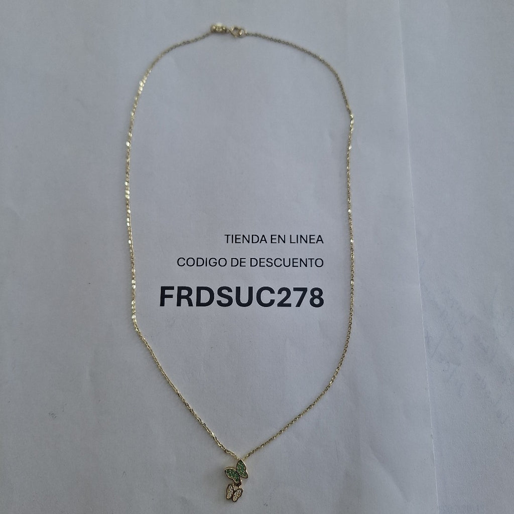 CADENA TEJIDO GARGANTILLA CON DIJE MARIPOSAS CIRCONIAS Y PIEDRAS DE COLOR 14K 45 CM 2 GR (NUEVO)