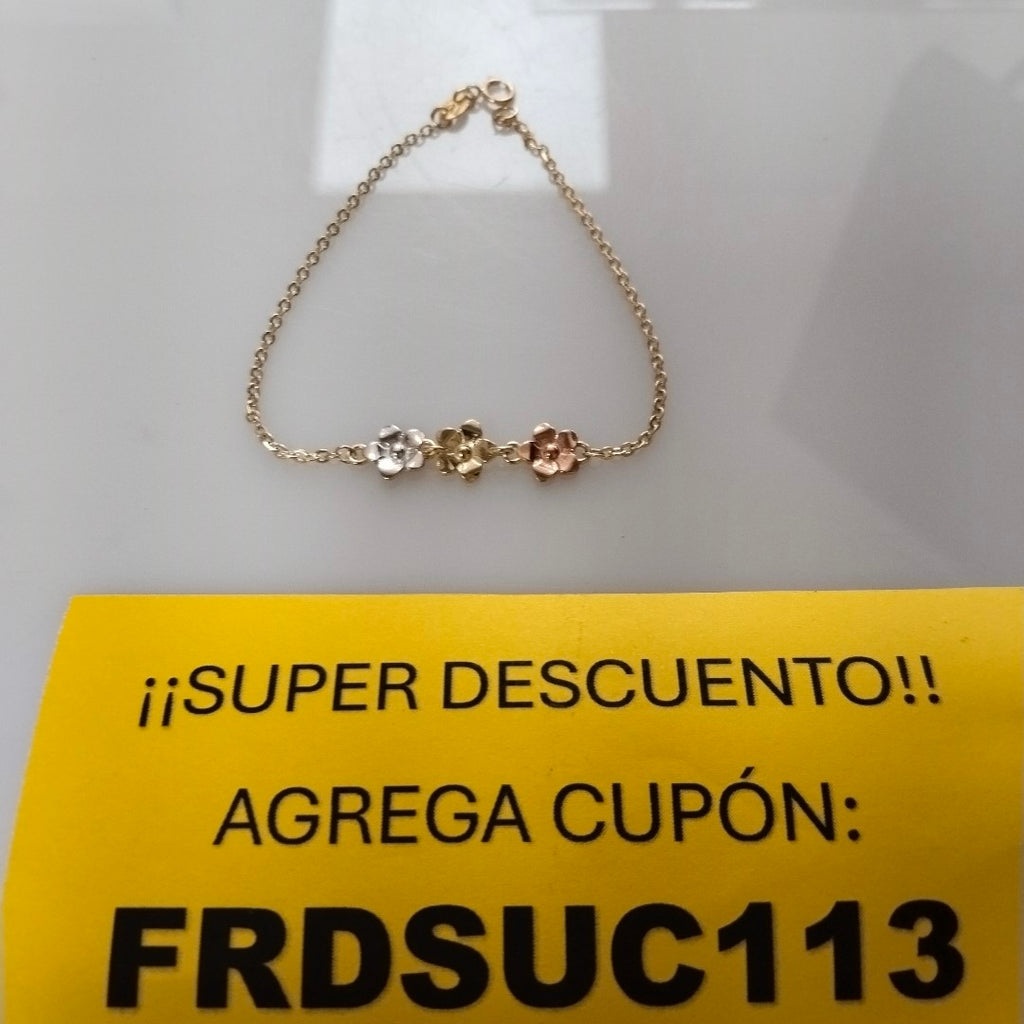 PULSERA TEJIDO ESPECIAL FIG FLORES 14K 18 CM 2.1 GR (NUEVO)