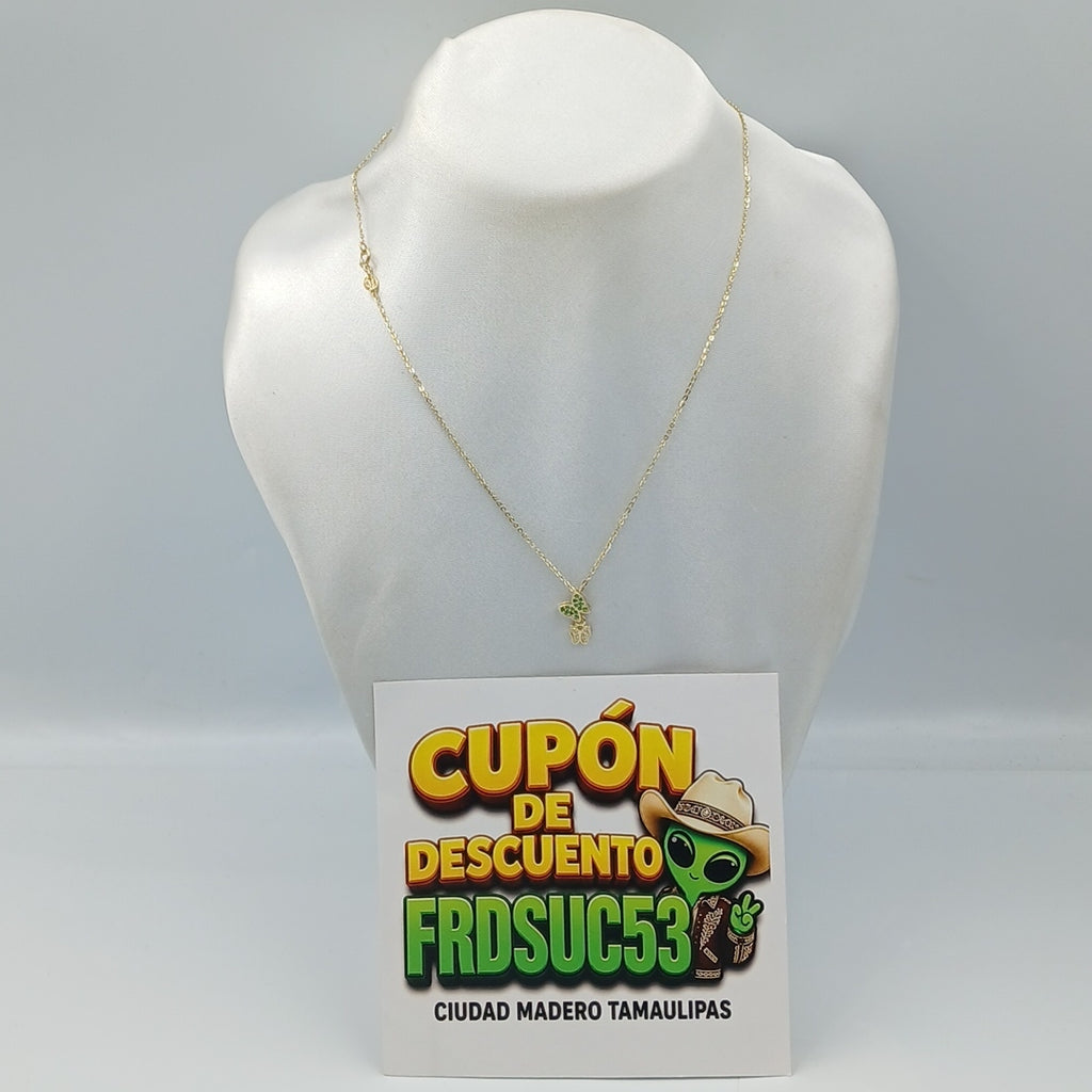 CADENA TEJIDO GARGANTILLA CON DIJE MARIPOSAS CIRCONIAS Y PIEDRAS DE COLOR 14K 45 CM 2 GR (NUEVO)