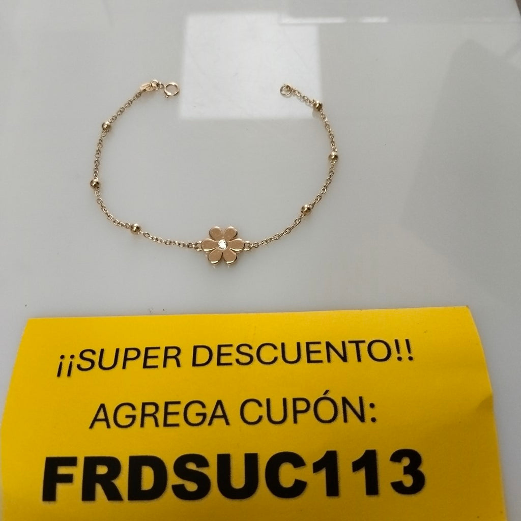 PULSERA TEJIDO ESPECIAL FLOR CON CIRCONIA 14K 18 CM 2.6 GR (NUEVO)