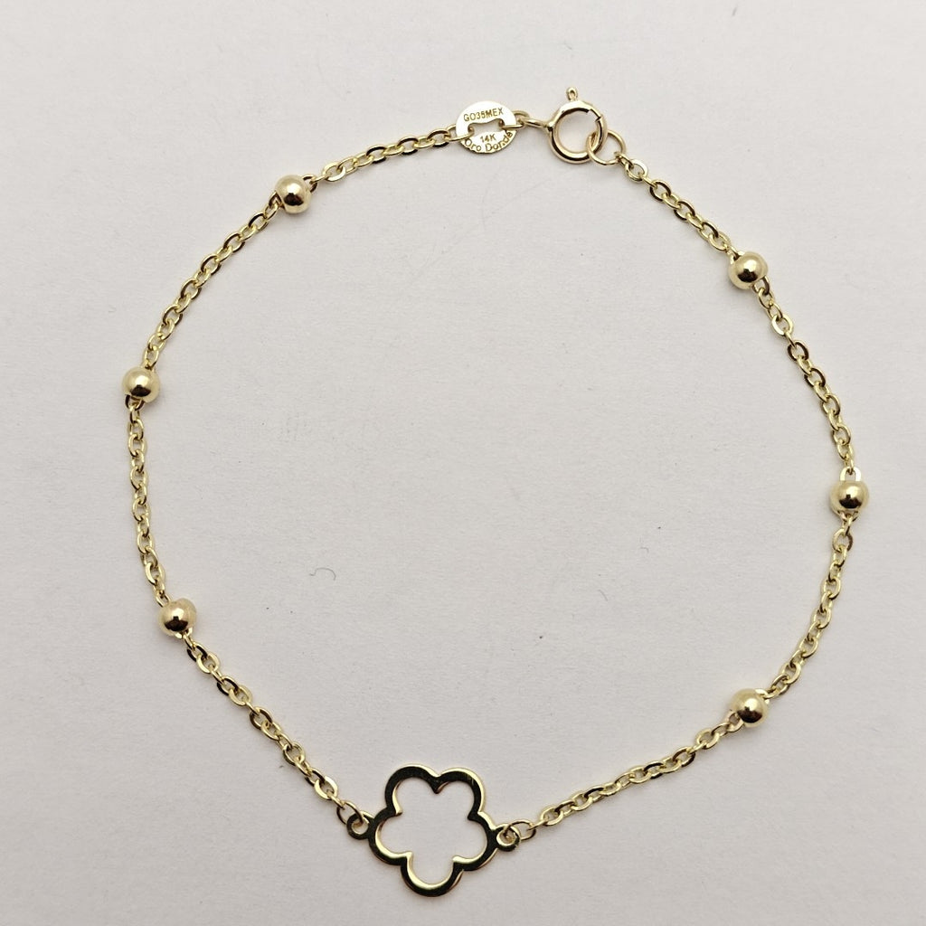 PULSERA TEJIDO ESPECIAL CON FLOR 14K 18 CM 1.6 GR (NUEVO)