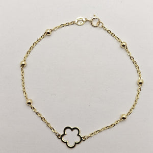 PULSERA TEJIDO ESPECIAL CON FLOR 14K 18 CM 1.6 GR (NUEVO)