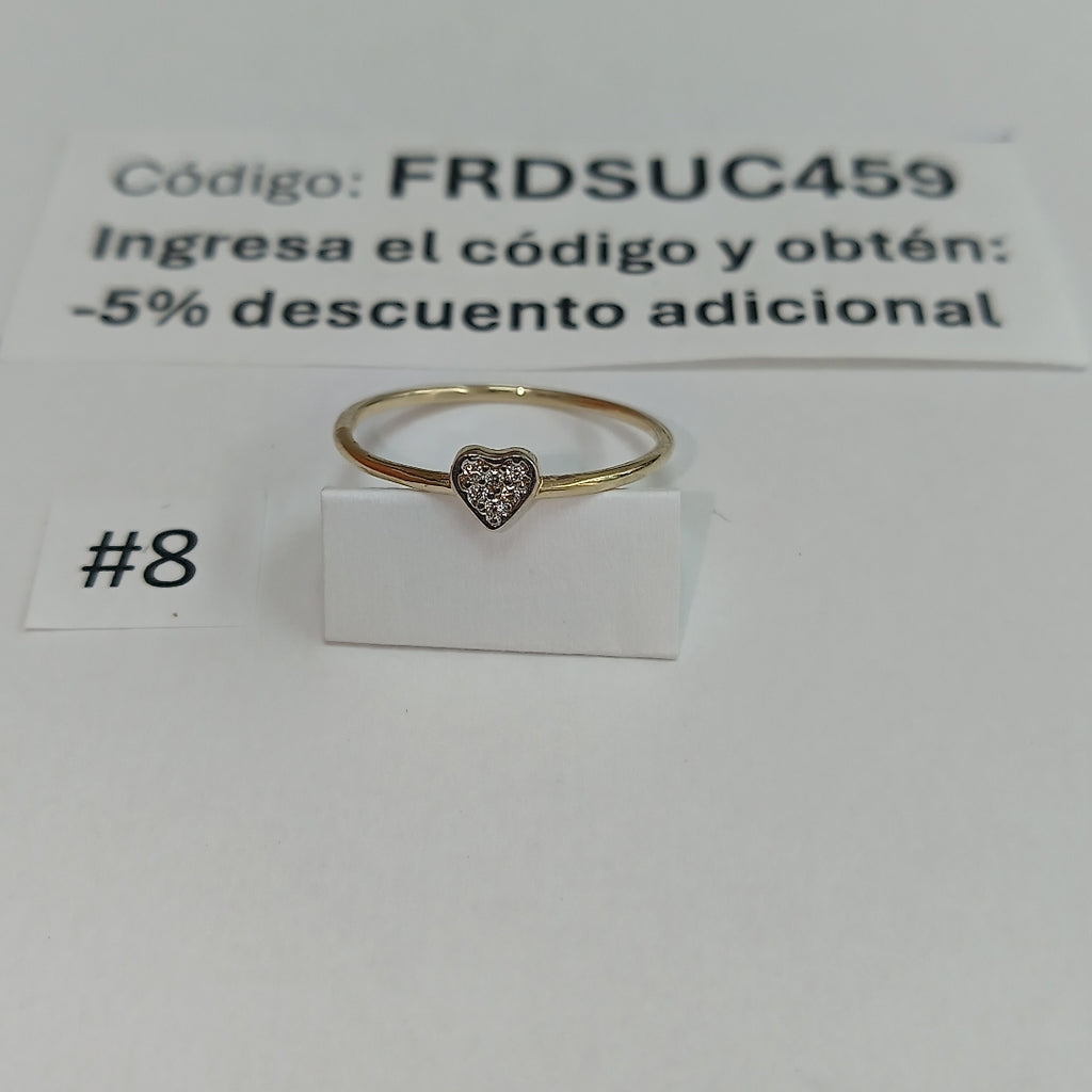 ANILLO ANILLITO CORAZON C CIRCONIA 14K 8 TALLA 0.9 GR (NUEVO)