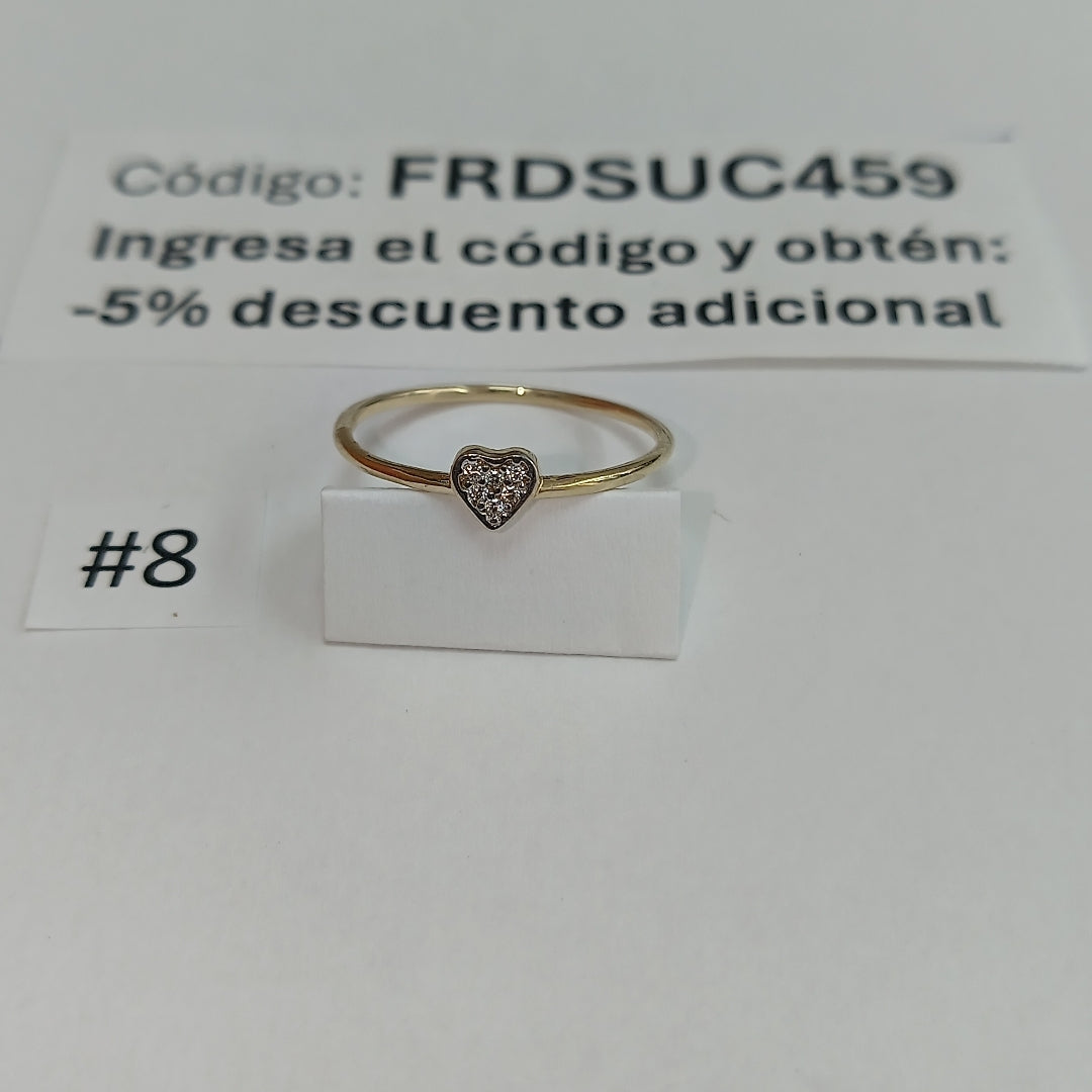 ANILLO ANILLITO CORAZON C CIRCONIA 14K 8 TALLA 0.9 GR (NUEVO)