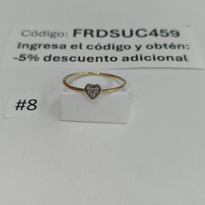 ANILLO ANILLITO CORAZON C CIRCONIA 14K 8 TALLA 0.9 GR (NUEVO)