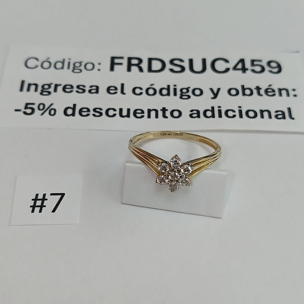 ANILLO ANILLITO FLOR C CIRCONIAS 14K 7 TALLA 1.3 GR (NUEVO)