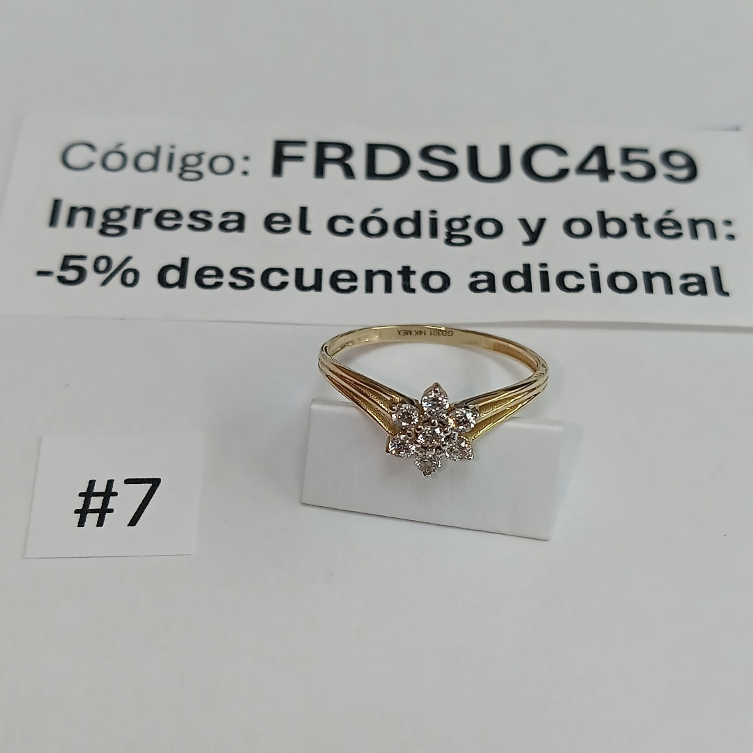 ANILLO ANILLITO FLOR C CIRCONIAS 14K 7 TALLA 1.3 GR (NUEVO)