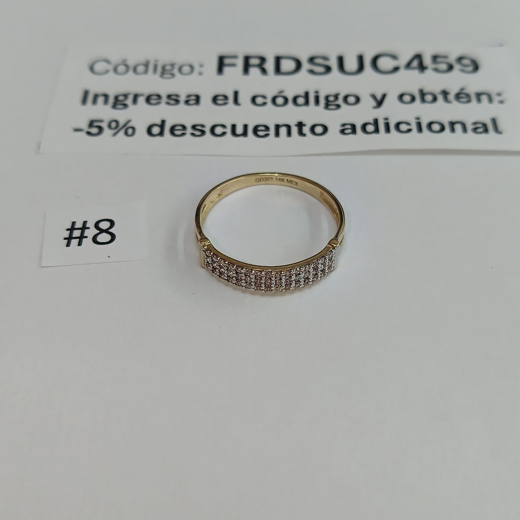 ANILLO ANILLITO C CIRCONIAS 14K 8 TALLA 1.5 GR (NUEVO)