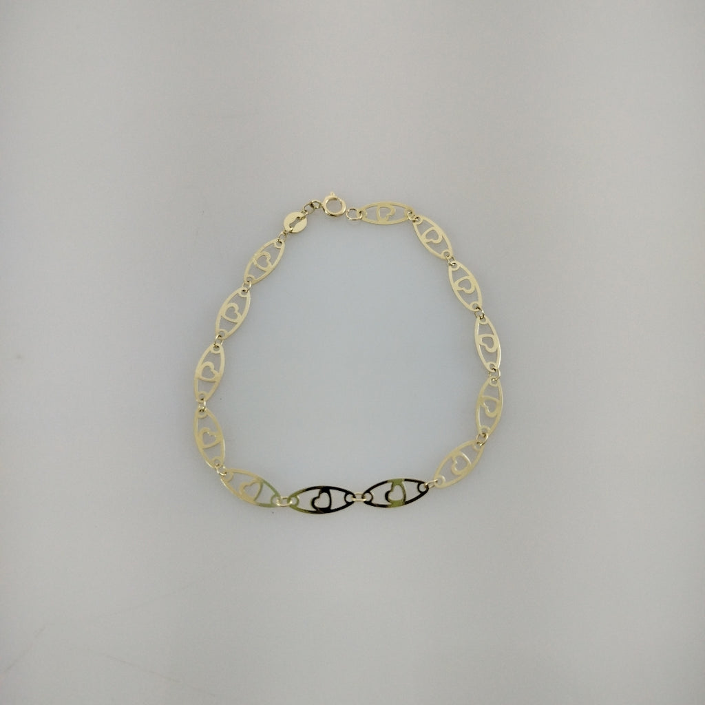 PULSERA TEJIDO ESPECIAL CON CORAZON 14K 18 CM 1.3 GR (NUEVO)