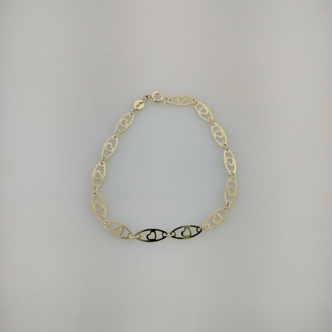 PULSERA TEJIDO ESPECIAL CON CORAZON 14K 18 CM 1.3 GR (NUEVO)