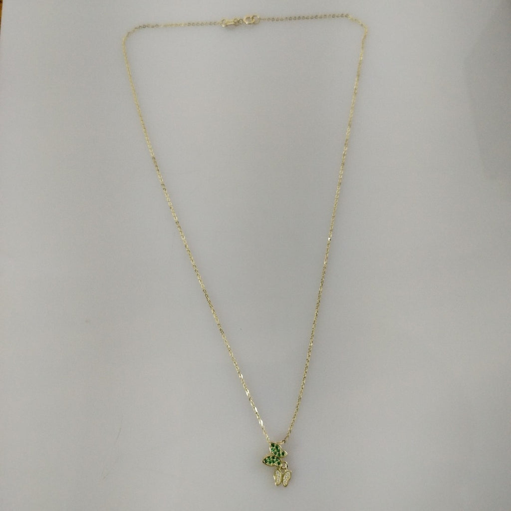 CADENA TEJIDO GARGANTILLA CON DIJE MARIPOSAS CIRCONIAS Y PIEDRAS DE COLOR 14K 45 CM 2 GR (NUEVO)