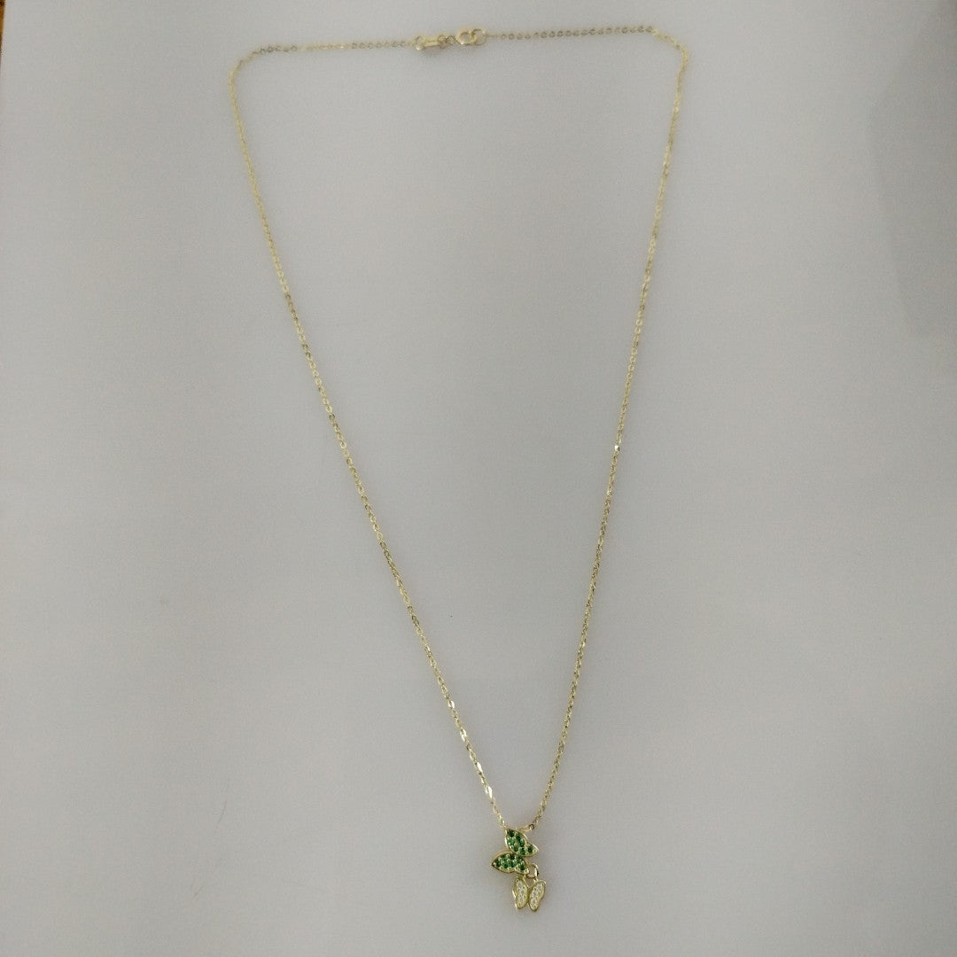 CADENA TEJIDO GARGANTILLA CON DIJE MARIPOSAS CIRCONIAS Y PIEDRAS DE COLOR 14K 45 CM 2 GR (NUEVO)