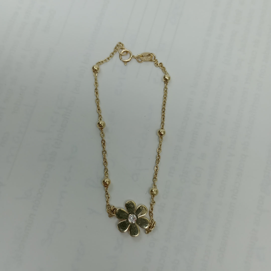 PULSERA TEJIDO ESPECIAL FLOR CON CIRCONIA 14K 18 CM 2.5 GR (NUEVO)