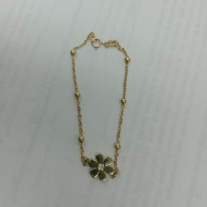 PULSERA TEJIDO ESPECIAL FLOR CON CIRCONIA 14K 18 CM 2.5 GR (NUEVO)