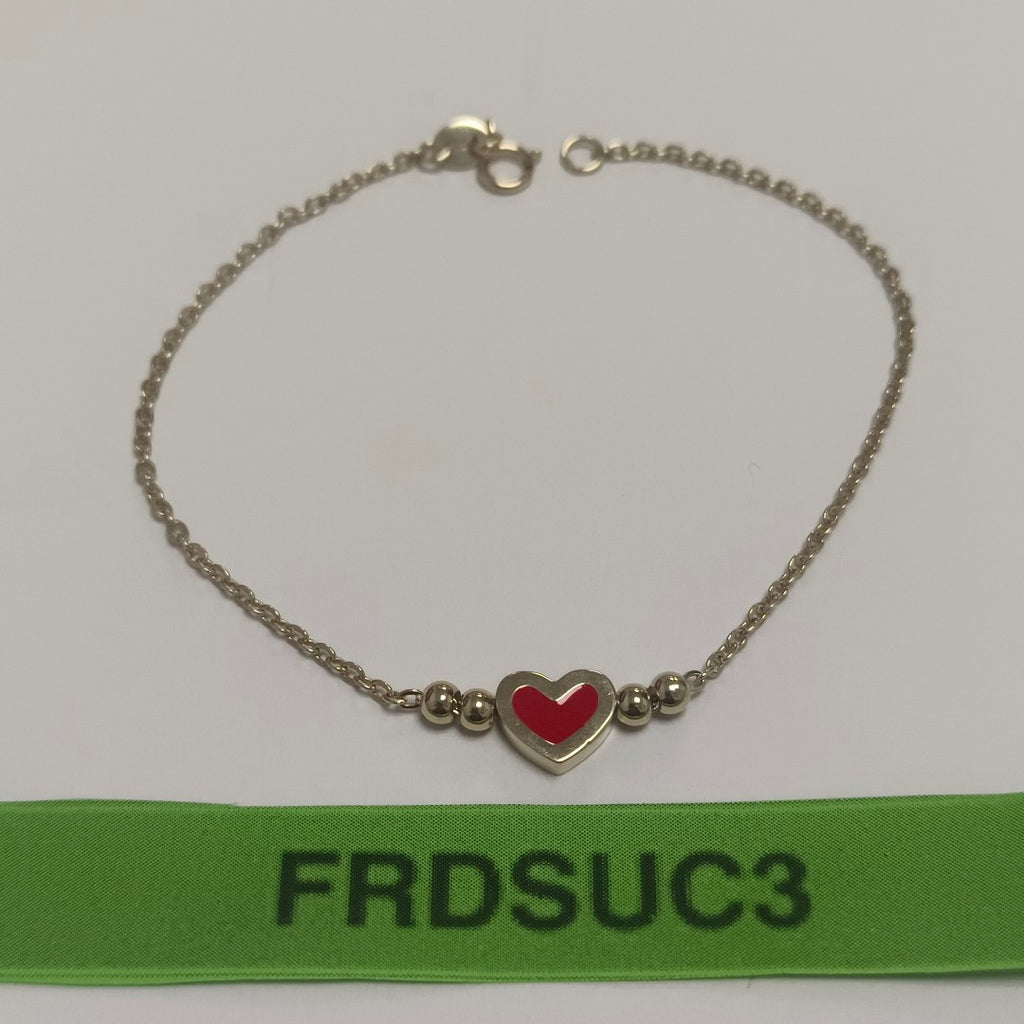 PULSERA TEJIDO ESPECIAL C CORAZON ROJO 14K 18 CM 1.9 GR (NUEVO)
