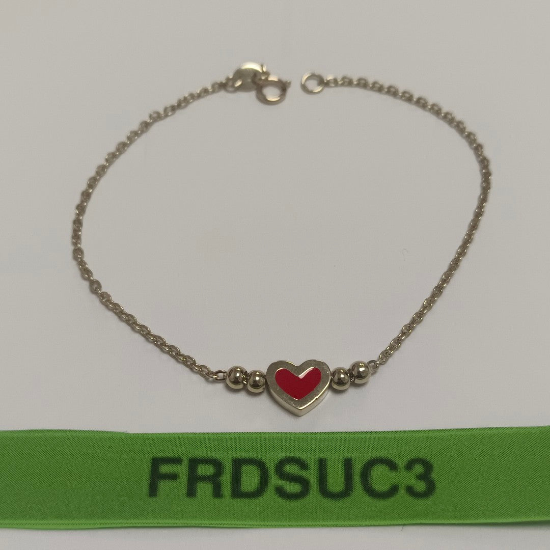 PULSERA TEJIDO ESPECIAL C CORAZON ROJO 14K 18 CM 1.9 GR (NUEVO)