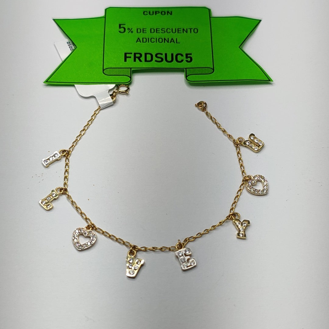 PULSERA ESPECIAL CON DIJES Y CIRCONIAS 14K 18 CM 3.4 GR (NUEVO)