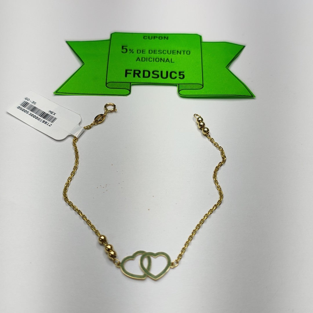 PULSERA TEJIDO ESPECIAL C CORAZONES 14K 18 CM 1.7 GR (NUEVO)